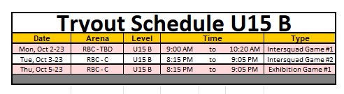 U15 B schedule