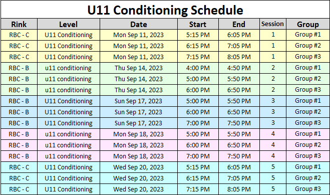 U11 Schedule