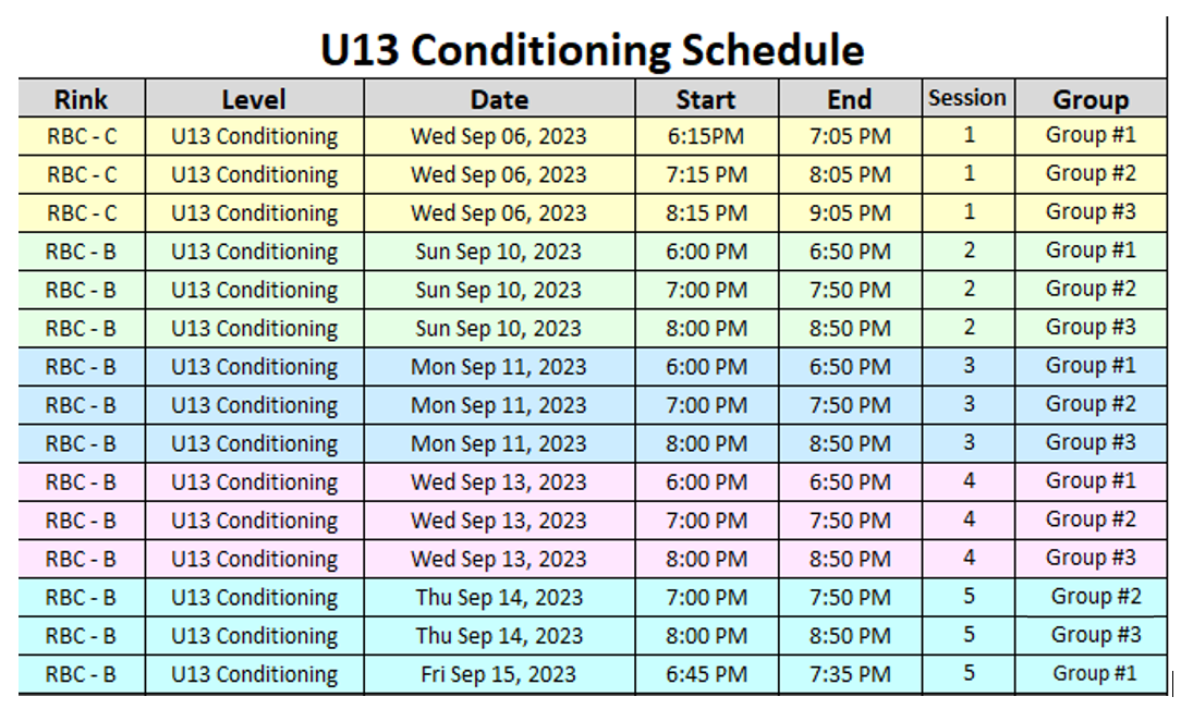 U13 Schedule updated